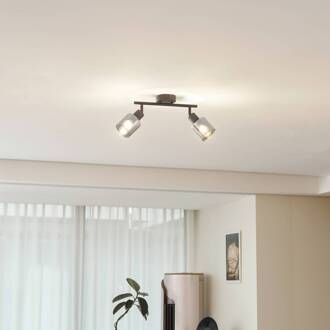 plafondlamp Netty, 2-lamps, grijs, glas rookgrijs, zandzwart