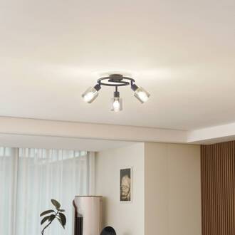 plafondlamp Netty, grijs, 3-lamps, glas rookgrijs, zandzwart