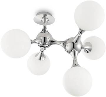 Plafondlamp Nodi Bianco 5-lamps E14 gesatineerd wit, chroom