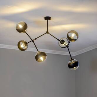Plafondlamp Nova, zwart/helder, 6-lamps zwart, helder
