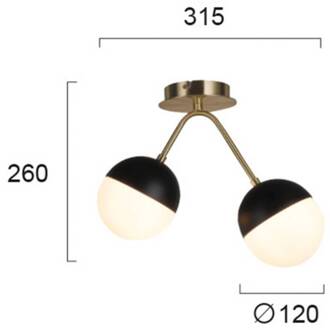 Plafondlamp Orbit, 2-lamps zwart, goud, opaal
