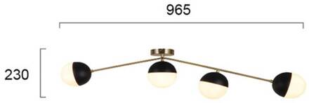 Plafondlamp Orbit, 4-lamps zwart, goud, opaal