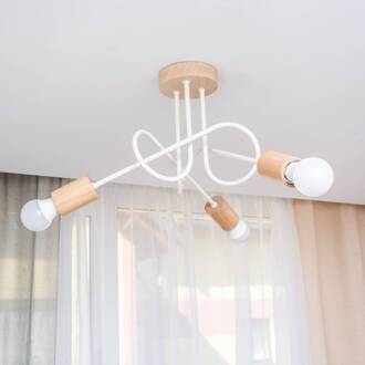 Plafondlamp Oxford, zandbeige, hout, metaal, 3-lamps, Ø 44 cm zand, licht hout