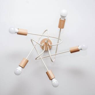Plafondlamp Oxford, zandbeige, hout, metaal, 5-lamps, Ø 47 cm zand, licht hout