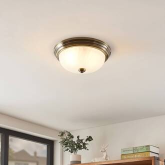 plafondlamp Pakka, messingkleurig, glas, 31 cm, E27 antiek messing, opaal wit