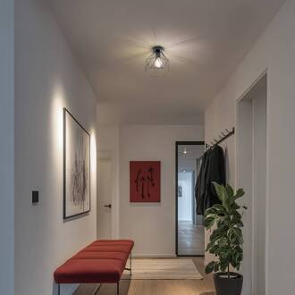 Plafondlamp Patara, zwart, Ø 20 cm, roosterkap, metaal