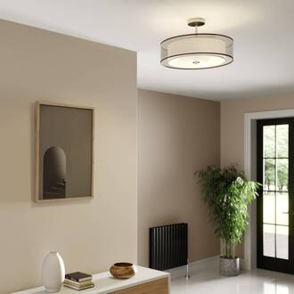 plafondlamp Pikka, bruin, textiel, Ø 50 cm, E27 chroom, bruin, wit