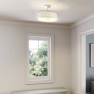 plafondlamp Pikka, wit, textiel, Ø 50 cm, E27 wit, chroom