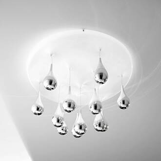 Plafondlamp Pioggia, wit, chroom, Ø 40 cm H 32 cm