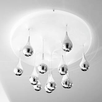Plafondlamp Pioggia, wit, chroom, Ø 70 cm H 35 cm
