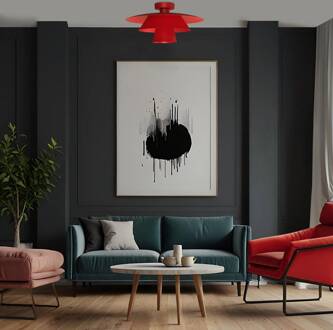 Plafondlamp Plato, rood, metaal, Ø 38 cm, E27