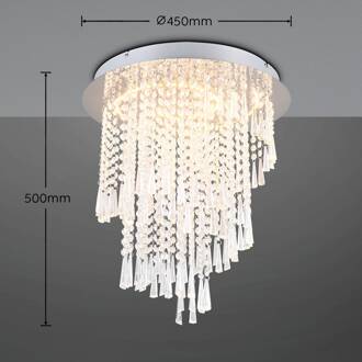 Plafondlamp Pomp, Ø 45 cm, chroom, acryl/metaal, CCT chroom, helder