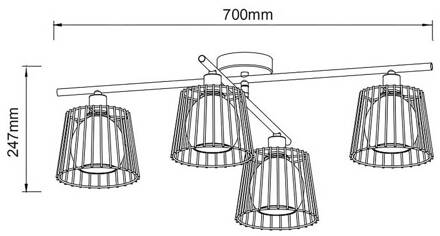 Plafondlamp Priso met kooikappen 4-lamps zwart, wit