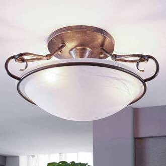 plafondlamp Rando, zilver antiek, glas, Ø 50 cm, E27 zilver antiek, wit albast