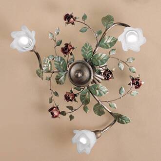 Plafondlamp Rosaio, rond, met 3 lampjes Oud goud, groen, rood, wit