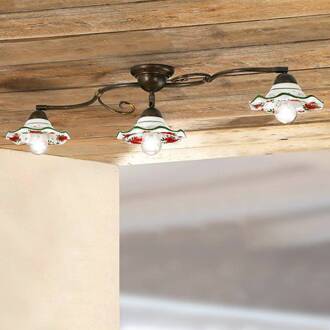 Plafondlamp ROSOLACCI met keramieken kappen, 3-l wit, rood, groen, brons