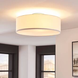 plafondlamp Sebatin, Ø 40 cm, wit, stof, E27 wit, mat nikkel