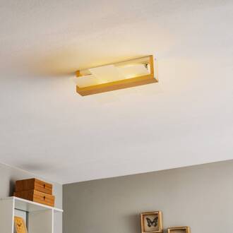 Plafondlamp Shifted 2, glas en licht hout opaalwit, licht hout