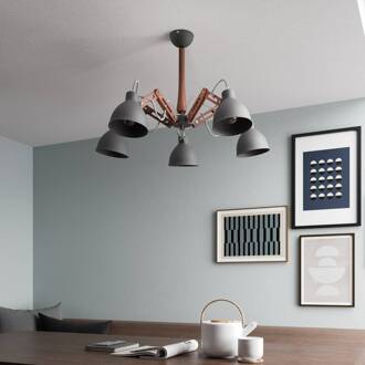 Plafondlamp Skansen 5-lamps instelbaar, grijs grijs, hout donker
