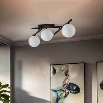 Plafondlamp Smart, zwart/opaal, 3-lamps zwart, opaal