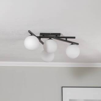 Plafondlamp Smart, zwart/opaal, 4-lamps zwart, opaal