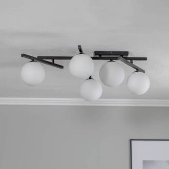 Plafondlamp Smart, zwart/opaal, 5-lamps zwart, opaal