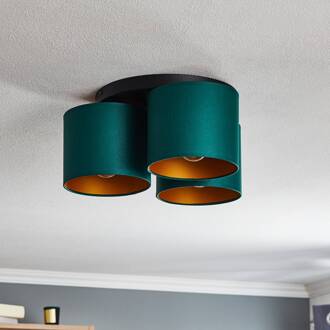 Plafondlamp Soho, cilindervormig rond 3-lamps groen/goud groen, zwart, goud
