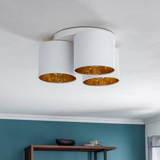 Plafondlamp Soho, cilindrisch, 3-lamps wit/goud wit, goud