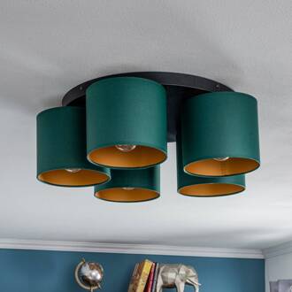 Plafondlamp Soho, cilindrisch rond 5-lamps groen, zwart, goud