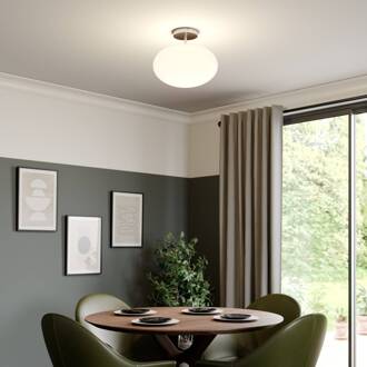 plafondlamp Sonika, Ø 40 cm, nikkelkleurig, glas, E27 satijn nikkel, opaal wit