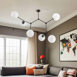 Plafondlamp Space, zwart/opaal, 6-lamps zwart, opaal