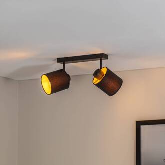 Plafondlamp Suerte, zwart / goud, 2-lamps, textiel, staal zwart, goud