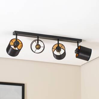 Plafondlamp Suerte, zwart / goud, 4-lamps, textiel, staal zwart, goud