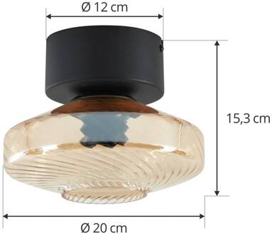 plafondlamp Sylphie, Ø 20 cm, glas, barnsteen amber, zwart
