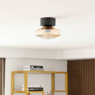 plafondlamp Sylphie, Ø 20 cm, glas, barnsteen amber, zwart