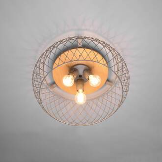 Plafondlamp Tamil met kooi kap nikkel antiek antiek nikkel, licht hout