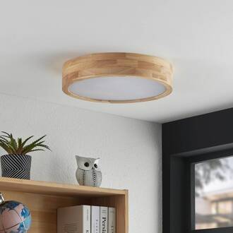 plafondlamp Tanju, Ø 40 cm, 3-lamps, eikenhout, E27 licht hout, wit