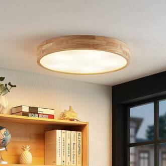 plafondlamp Tanju, Ø 60 cm, 5-lamps, eikenhout, E27 licht hout, wit