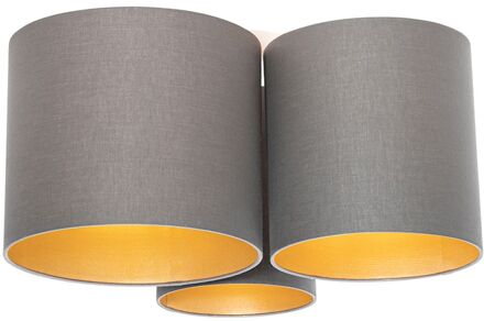 Plafondlamp taupe met gouden binnenkant 3-lichts - Multidrum