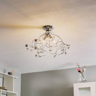 Plafondlamp Trilly in chroom met kristallen, 3-lamps. chroom, helder