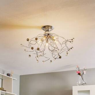Plafondlamp Trilly in chroom met kristallen, 5-lamps. chroom, helder