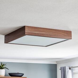 Plafondlamp Tromsö, walnoot, 50 x 50 cm, hout/glas walnoot, opaal