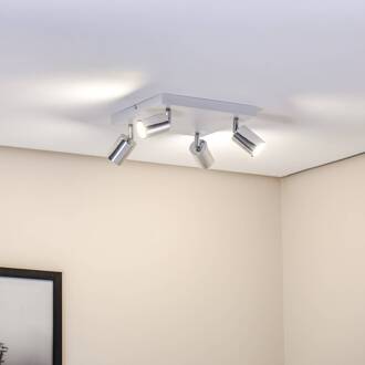 Plafondlamp Tune II, wit/chroom, metaal, 4-lamps, vierkant wit, chroom