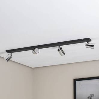 Plafondlamp Tune II, zwart/chroom, metaal, 4-lamps, langwerpig zwart, chroom
