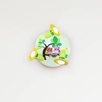 Plafondlamp Uil voor de kinderkamer, groen-geel