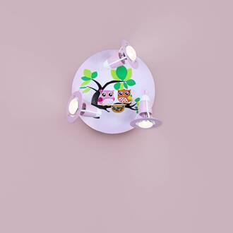 Plafondlamp Uil voor de kinderkamer, roze