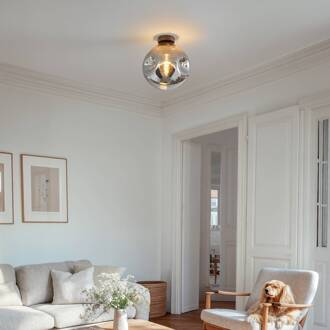 plafondlamp Valentina, E27, rookgrijs, glas, Ø 25 cm rookgrijs, koffie