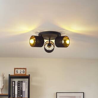 plafondlamp Vasilia, 3-lamps, zwart/goud, stof zwart, goud