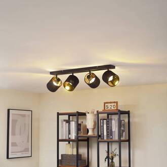 plafondlamp Vasilia, 4-lamps, zwart/goud, stof zwart, goud