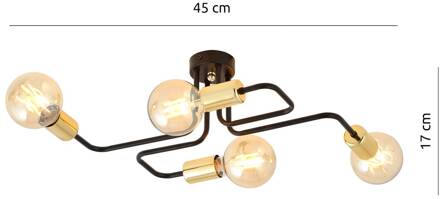 Plafondlamp Veken 4, 4-lamps zwart/goud zwart, goud